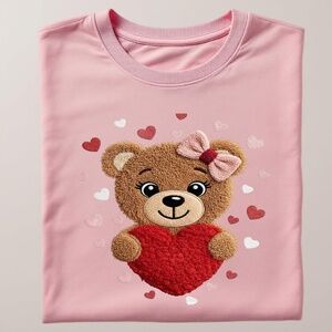 Cuddly Valentine Bear (Faux Fluffy Thread)T-shirt S M L XL  Pink Cute girly